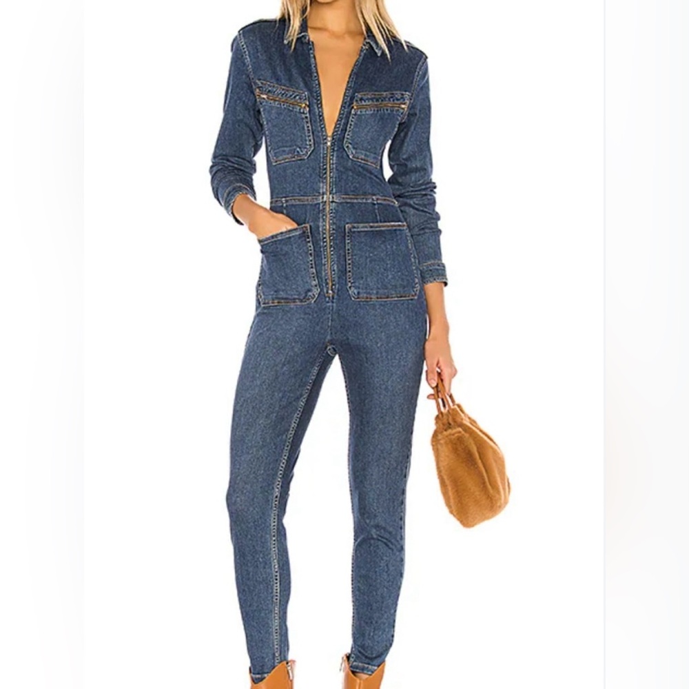 Free People Stylish Blue Denim Jumpsuit Size Large